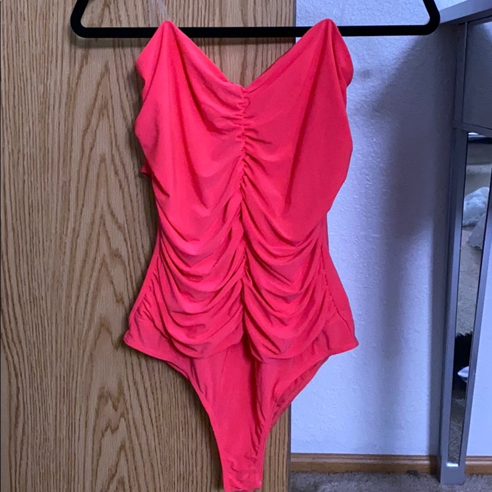 Camila Ruched Bodysuit - Neon Pink